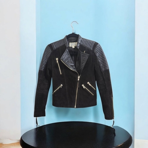 Mango Leather Jacket XXS / Brown with Gold Hardware - Biker Style - Picture 11 of 13